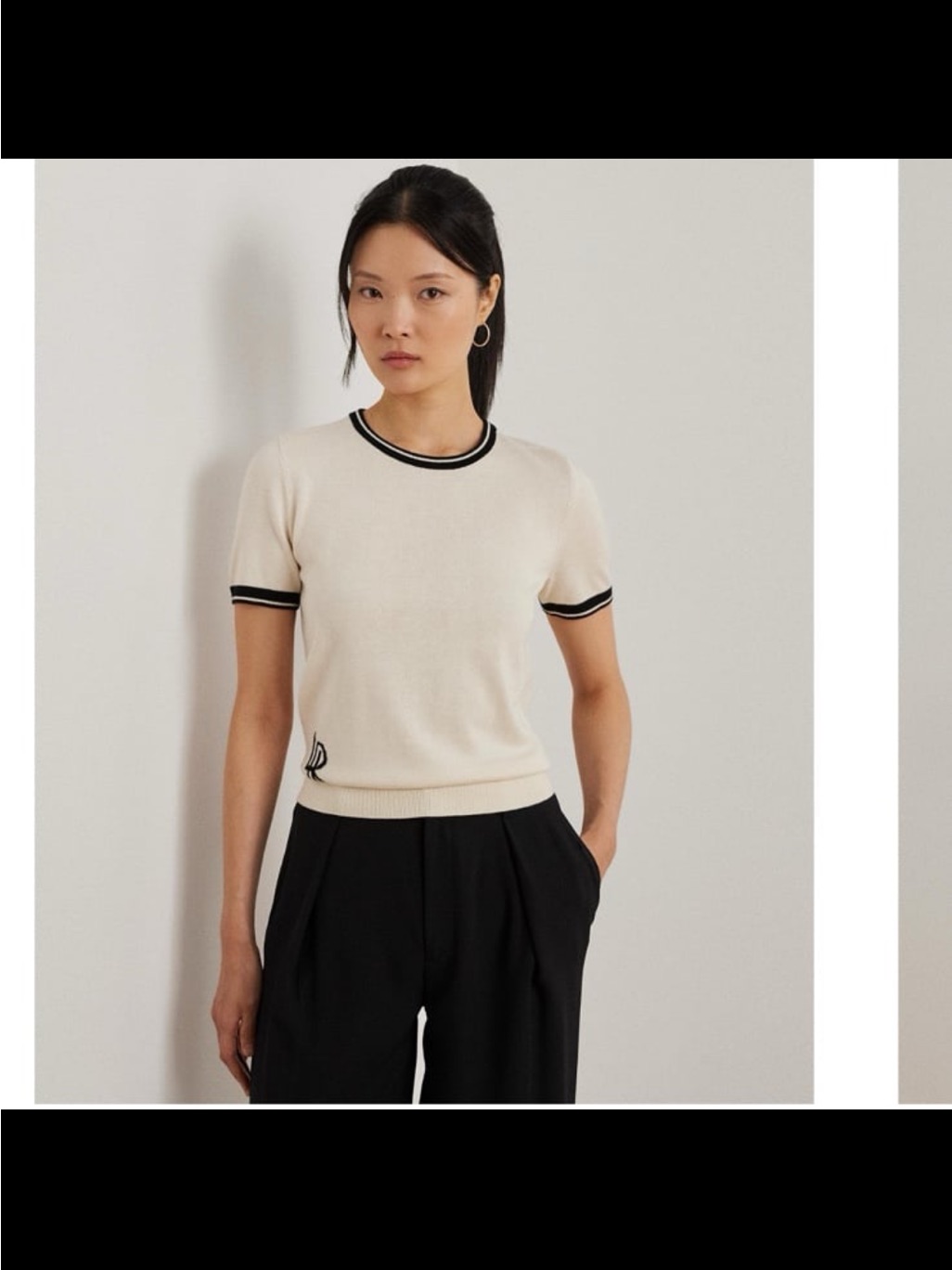 Nwt Lauren Ralph Lauren Women’s Two Tone Short Sleeve Top Color Cream Size Large
